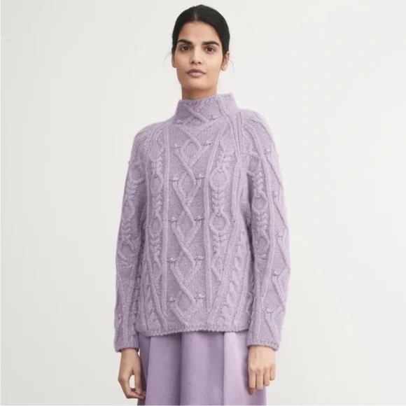 Vince Aran Raglan Cable Knit Alpaca Wool Mock Neck Sweater in Lilac S/P - Picture 2 of 6